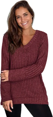 Vista 2 de WIHOLL - Suéter de manga larga, con cuello en V, color liso, a la moda para mujer