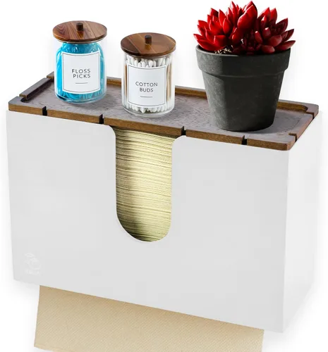 Vista 10 de eBun Soporte de toallas de papel plegadas de bambú – Dispensador de toallas de papel para montaje en pared y encimera para baño, cocina y oficina
