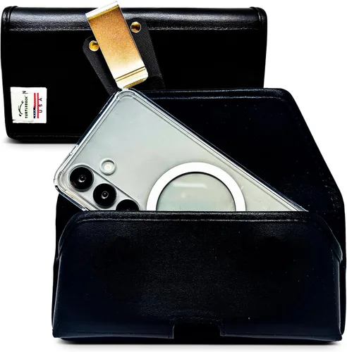 Vista 14 de Turtleback Funda diseñada para Galaxy S24 S23 S22 S21 S20 Funda de cuero negro con clip ejecutivo para cinturón, horizontal fabricada en Estados