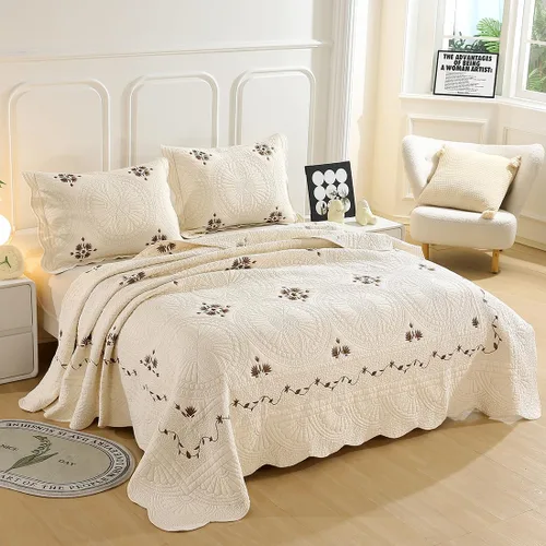 Vista 3 de vctops Juego de edredón reversible de 3 piezas tamaño matrimonial y Queen con fundas de almohada, colcha acolchada de algodón ligero, colcha bordada