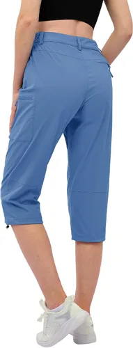 Vista 2 de MAGCOMSEN Pantalones de senderismo tipo cargo para mujer, ligeros, elásticos, resistentes al agua, con 5 bolsillos para exteriores