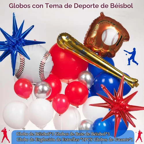 Vista 6 de Kit de arco de guirnalda de globos de béisbol de 150 piezas, globos de papel de aluminio rojos, azules, blancos, plateados y con estrella de bate