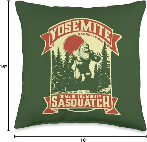 Vista 4 de Yeti Habitation Project - Bigfoot & Sasquatch Art Yosemite Park Home of The Mighty Sasquatch Bigfoot - Almohada retro (16 x 16 pulgadas), multicolor