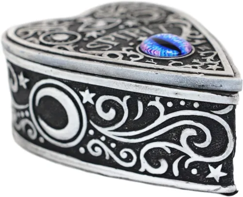 Vista 4 de Ebros Divinatory Trance Ouija - Tabla de espíritu con cristal morado de la Vía Láctea, con forma de corazón, caja decorativa pintada a mano