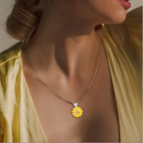 Vista 4 de oGoodsunj Juego de joyas de plata de ley 925 con diseño de mariquita, margarita, hojas, collar, aretes, anillos, colgantes, tobillera, S925