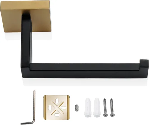 Vista 3 de TURS Juego de accesorios de baño de 3 piezas, soporte para toallas de mano negro y dorado, soporte para papel higiénico, gancho para toallas, juego