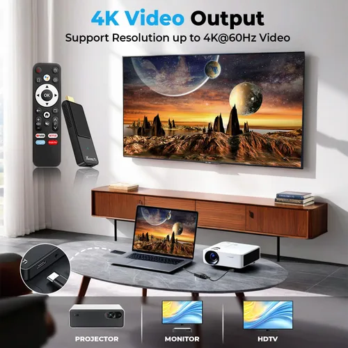 Vista 7 de GREVA Android TV Stick 4K Ultra HD Streaming Device, 2025 Latest Android 14.0 TV Stick with Voice Assistant Remote Control, RK3518 2GB 16GB 2.4G/5G
