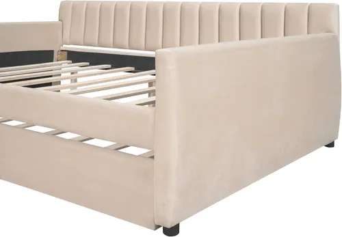 Vista 6 de Sofá cama tapizado de tamaño completo con nido y soporte de listones de madera, elegante sofá cama para sala de estar y dormitorio