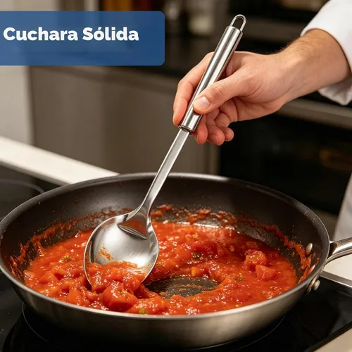 Vista 4 de Juego de 2 cucharas de cocina grandes, cuchara de servir de acero inoxidable y cuchara ranurada para cocinar, cucharas largas resistentes al calor