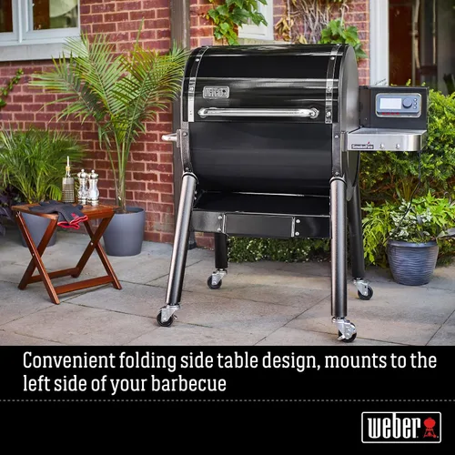 Vista 4 de Weber SmokeFire - Mesa auxiliar plegable, color plateado – Añade 200 pulgadas cuadradas espacio de trabajo adicional con abridor de botellas