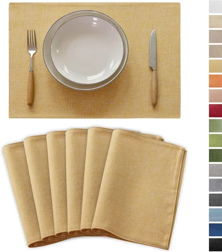 Vista 8 de Demetex - Juego de 4 manteles individuales de mesa de estilo rústico, resistentes al calor, de lino, lavables, de tela, manteles individuales