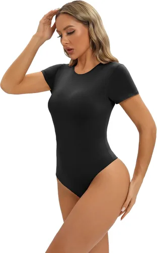Vista 5 de SHAPERX Body tipo body Hugging para mujer, suave cuello redondo, traje de tanga