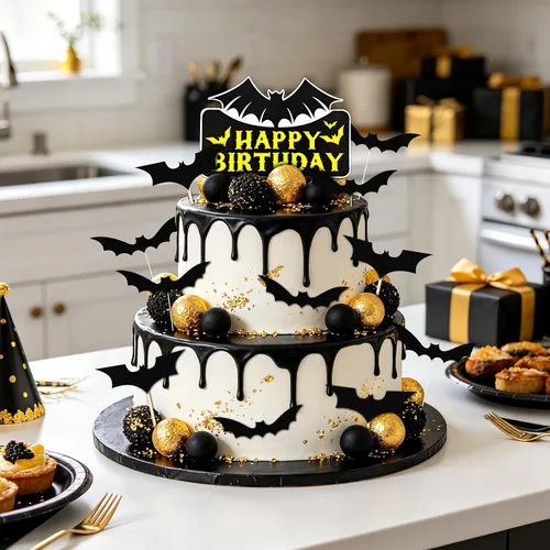 Vista 2 de Decoración de Pastel de Superhéroe Murciélago - Decoraciones de Feliz Cumpleaños para Suministros de Fiesta Temática de Héroes