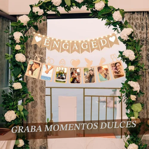 Vista 4 de Cartel de compromiso de 2 piezas y pancarta de fotos románticas de compromiso, decoración de fiesta de compromiso, arpillera de compromiso, letrero