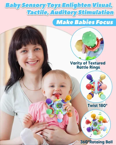 Vista 2 de Juguetes de Dentición para Bebés Mordedores para Bebés de 0-6 Meses Juguetes para Bebés Niñas Regalos para 0 3 6 9 12 Meses, Sonajeros para Recién