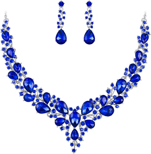 Vista 9 de BriLove Women's Wedding Statement Necklace Dangle Earring Jewelry 01-Tono plateado transparente