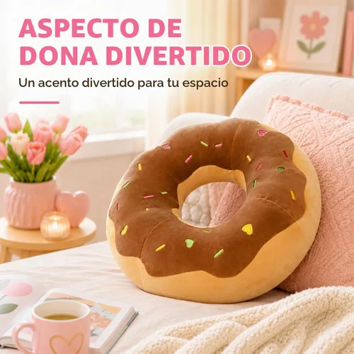 Vista 5 de ChezMax Almohada redonda de 16 pulgadas, suave cojín decorativo con forma de rosquilla de chocolate, cómodo cojín de felpa divertido y lindo relleno