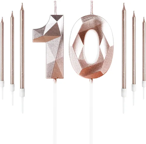 Vista 45 de Vela rosa de cumpleaños número 1 con 6 velas largas, decoraciones de decoración de pastel para fiesta de niña de 1 año, suministros de celebración
