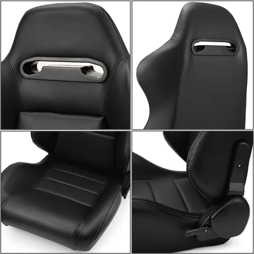 Vista 3 de Par de asientos de carreras reclinables de PVC negro liso universal