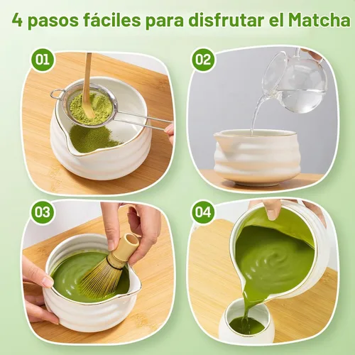 Vista 4 de Kit de matcha ceremonial, persecución de bambú, juego de tazón de té japonés, batidor y tazón de matcha, inicio de ceremonia de té, regalos