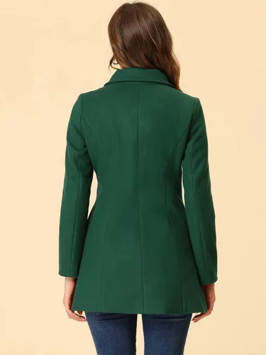 Vista 4 de Allegra K - Gabardina larga de invierno con cuello Peter Pan y botonadura doble para mujer