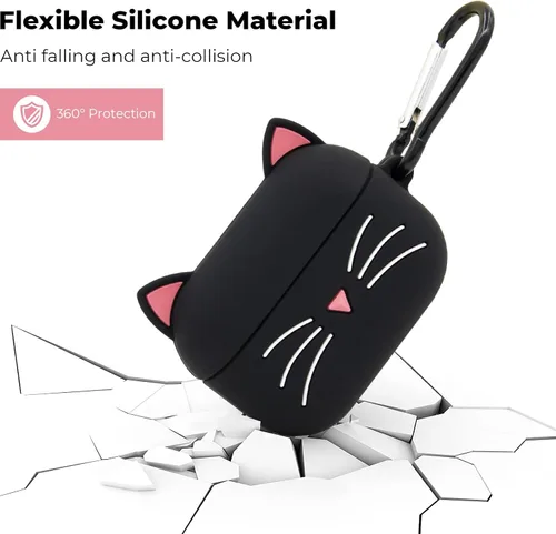 Vista 6 de Linda funda para Airpods Pro, funda para Airpods Pro 2, diseño de gatos y gatitos con bigote negro, divertidos animales de dibujos animados en 3D, a