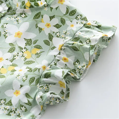 Vista 4 de Lethez Vestido de bebé para niñas pequeñas, vestido con botones, floral, sin mangas, con volantes