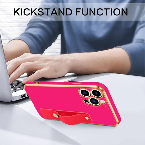 Vista 6 de VENINGO Funda para iPhone 13 Pro Max, TPU suave de ajuste delgado con soporte de pulsera ajustable, resistente a los arañazos y a prueba de golpes