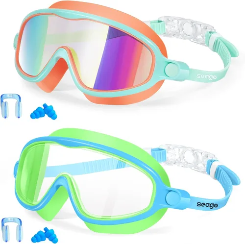 Vista 17 de Seago Paquete de 2 gafas de natación antivaho anti-UV de visión amplia para niños de 3 a 14 años