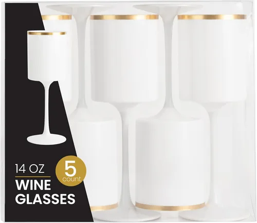 Vista 6 de PLASTICPRO Paquete de 10 copas de vino de plástico de 14 onzas, dos tonos, elegantes, desechables, con tallo, reutilizables, de plástico duro