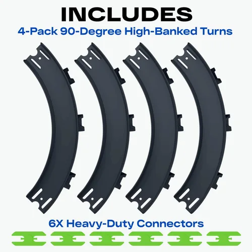 Vista 6 de Piezas de pista Curve compatibles con Hot Wheels – Paquete de 4 giros de 90 grados de alto banco + 6 conectores – Esquina curvada para carreras a