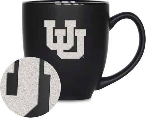 Vista 345 de Rico Industries - Taza de cerámica mate negra con grabado láser estándar de 15oz para NCAA (escuelas T & U) - Para bebidas calientes o frías