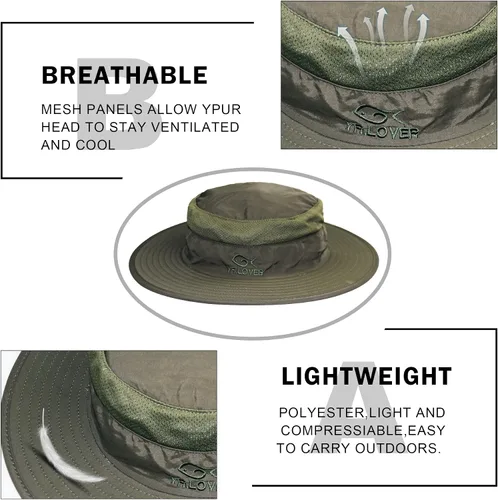 Vista 3 de YR.Lover Gorra de pesca de ala ancha con protección solar UV para exteriores con solapa extraíble