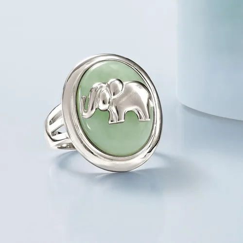 Vista 5 de Ross-Simons Jade Elephant Ring in Sterling Silver
