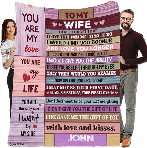 Vista 22 de Mantas de forro polar personalizadas para esposa con nombre de marido, el mejor regalo para tu compañero de vida con citas, regalos del día de San
