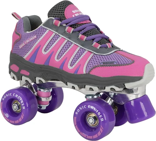 Vista 3 de Lenexa Sonic Cruiser 2.0 - Patines unisex estilo tenis para uso en interiores y exteriores, tamaños de ajuste cómodo Rosado/Púrpura