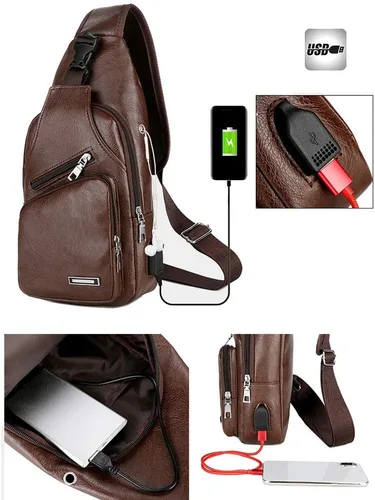 Vista 4 de ULemeili - Mochila bandolera de cuero con puerto de carga USB, para hombres y mujeres, bolsa cruzada de hombro para ciclismo, senderismo, ciclismo