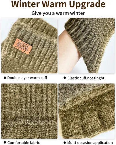 Vista 7 de JYUYNY Guantes de invierno sin dedos para mujeres y hombres, cálidos de lana de alpaca de punto elástico, para clima frío, guantes de medio dedo