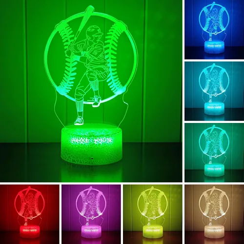Vista 2 de Luz nocturna de béisbol - Lámpara de escritorio remota táctil RGB de 16 colores para niños, regalos de Navidad y vacaciones