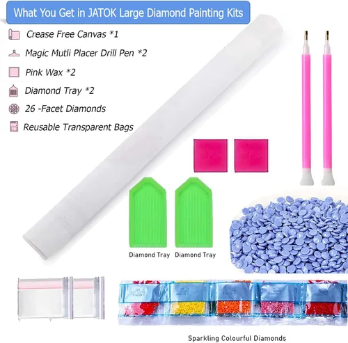 Vista 5 de JATOK - Kits de pintura de diamantes grandes para adultos (31.5 x 15.7 pulgadas) DIY 5D Sea Moon Full Round Drill Crystal Rhinestone Bordado Cuadros