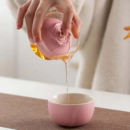 Vista 3 de Juego de té de viaje, juego de té chino, taza de kung fu, juego de té de gaiwán, juego de té portátil, juego de té rosa mariposa, tetera todo
