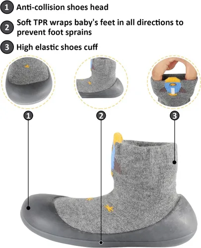 Vista 3 de SEBELLST Zapatos de calcetín para bebé, suela de goma animal, antideslizante, para interiores, para primeros pasos, zapatos de piso para niños