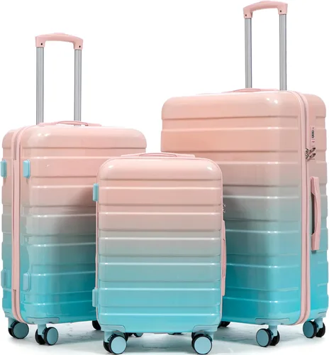Vista 94 de Merax 3 piezas expandible ABS Hardshell equipaje Sets Spinner Wheel Maleta TSA Lock Suit Case, Apertura frontal negra, Juego de 2 piezas, Maleta
