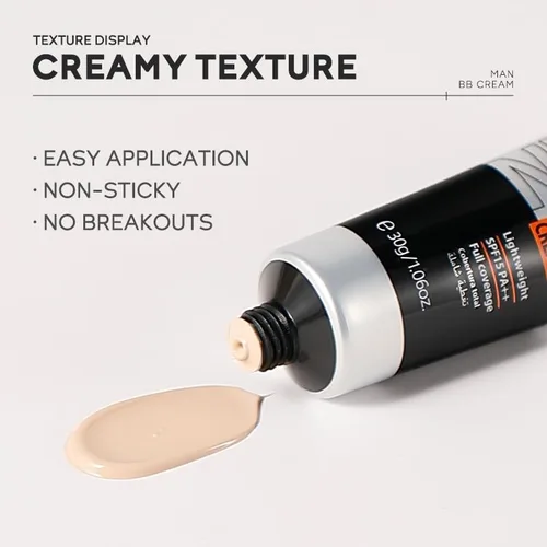 Vista 9 de AKARY Crema BB Hidratante para Hombres SPF 15 PA++, Base y Corrector de Cobertura Completa, Crema Hidratante Facial para Hombre Unifica el Tono