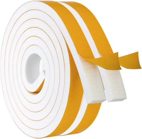 Vista 25 de Burlete de cinta de espuma autoadhesiva blanca para puertas y ventanas de 1 pulgada × 3/4 pulgada × 13 pies, tira de sellado de espuma de alta Blanco