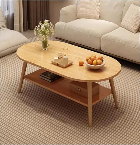 Vista 11 de Modern Coffee Table，2-Tier Oval Coffee Table with Storage,Double Layered Wooden Coffee Tables,mesa De Centro para Sala，for Apartments Tea
