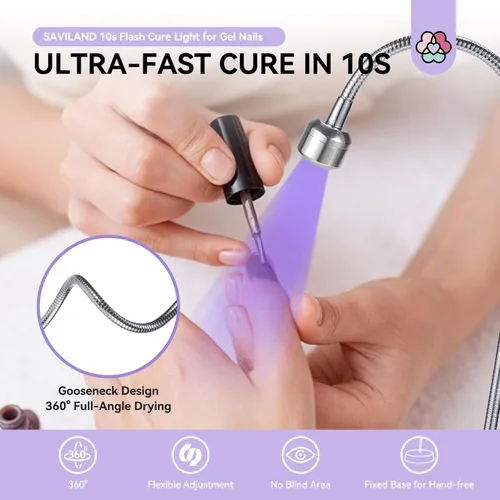 Vista 3 de SAVILAND Lámpara UV de cuello de ganso para uñas de gel: interruptor táctil de 12W, lámpara de uñas UV secado rápido 5S, lámpara LED de curado