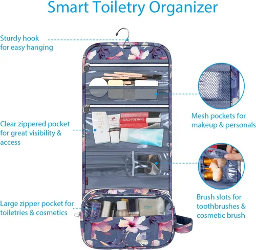 Vista 2 de Fintie Bolsa de viaje portátil para cosméticos y artículos de aseo, gran organizador colgante resistente al agua para maquillaje y almacenamiento