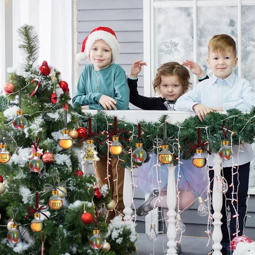 Vista 6 de Kajaia 12 piezas Adornos de árbol de Navidad rellenables con bolas de alcohol de Navidad con cinta adhesiva de cuadros de búfalo tiras adhesivas