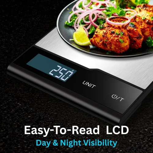 Vista 5 de Báscula digital de cocina, 22 libras, acero inoxidable, gramos y onzas para hornear y cocinar, precisión de 0.04 oz